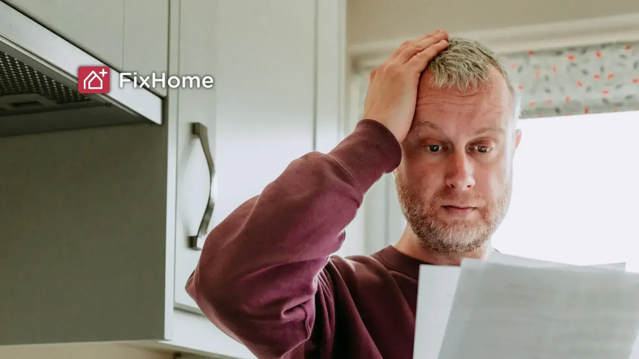 Man with electric bill in the kitchen