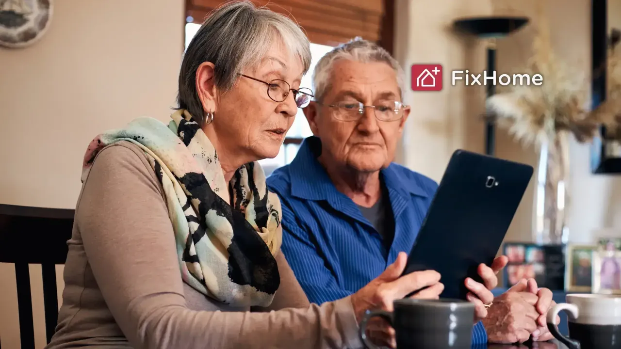 A couple looking at a tablet computer