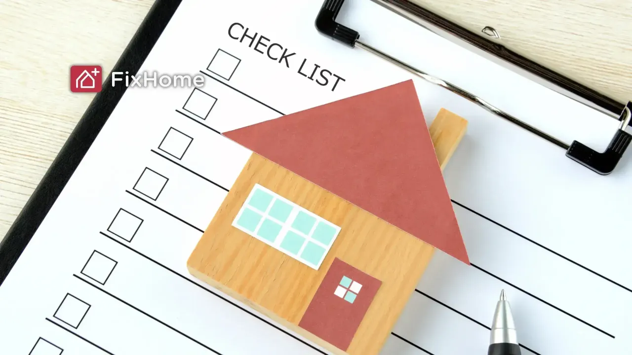 A checklist clipboard with a small house mode