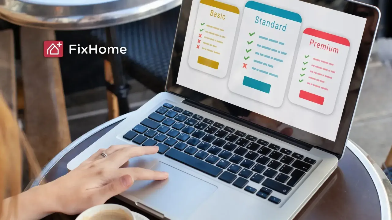Laptop showing examples of pricing plans
