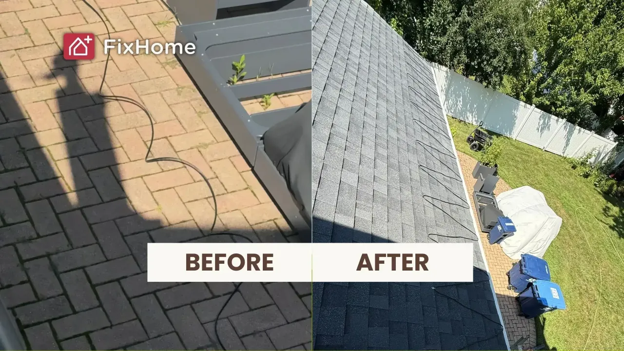Before and after aerial view of a heated roof in Deerfield, IL