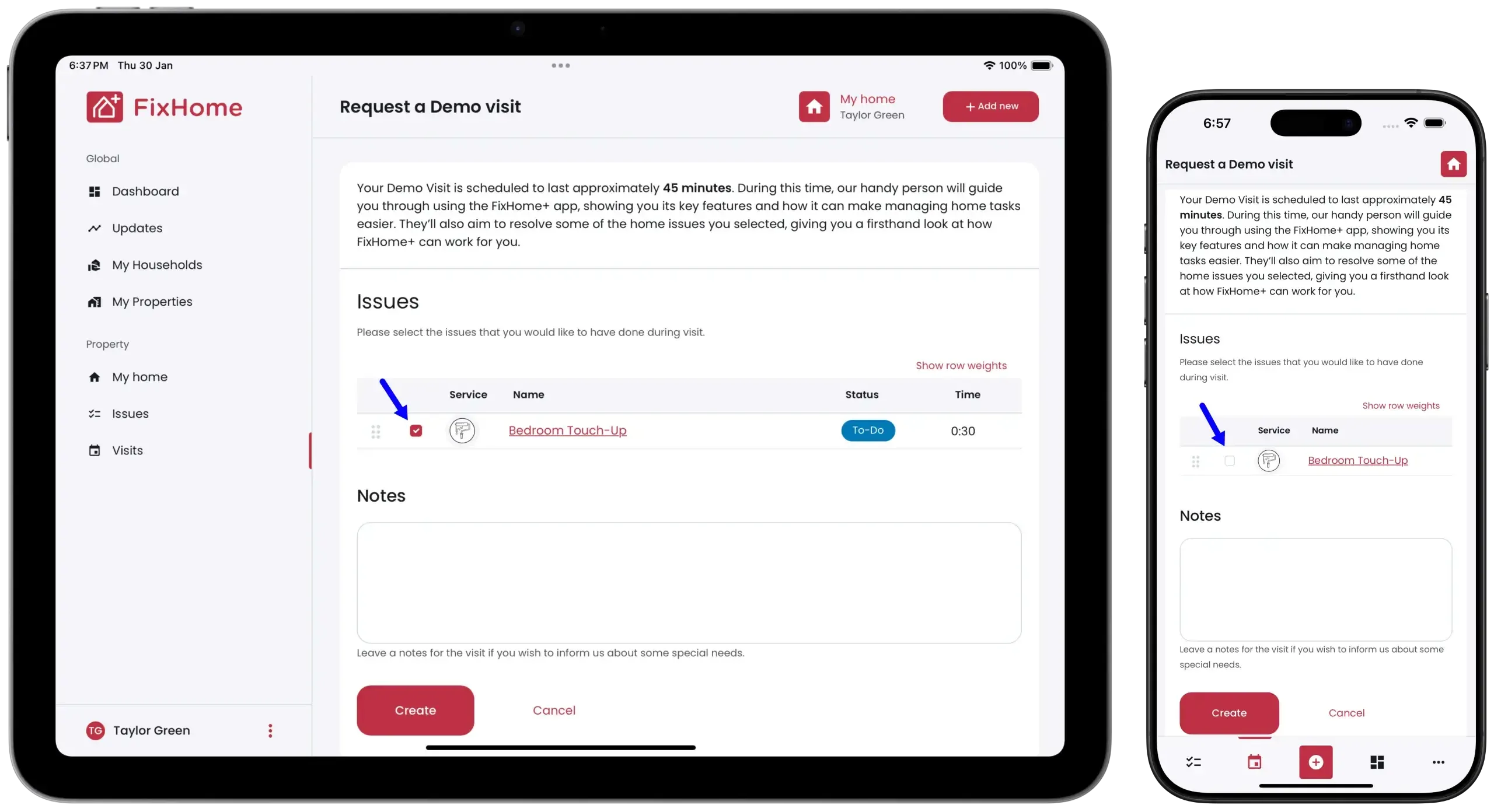 FixHomePlus Request Demo Guide iPad & Phone with issue