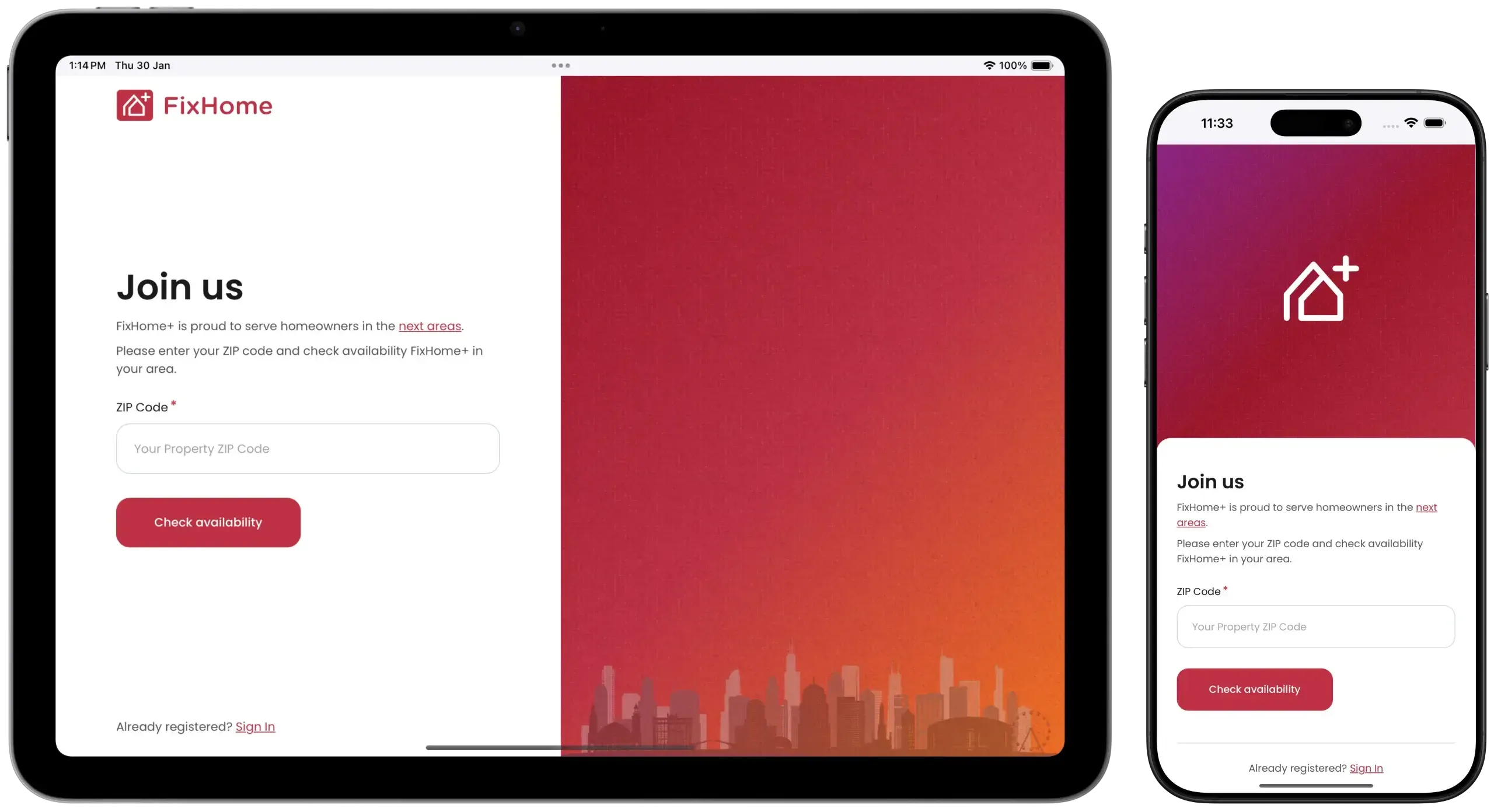 FixHomePlus Request Demo Guide iPad & Phone Sign In Check ZIP Code
