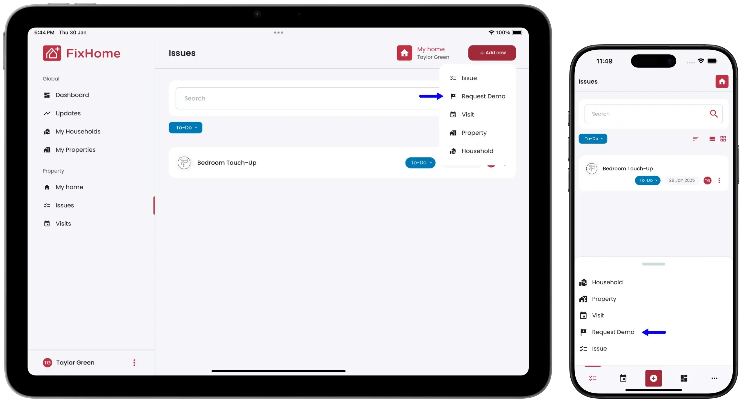 FixHomePlus Request Demo Guide iPad & Phone