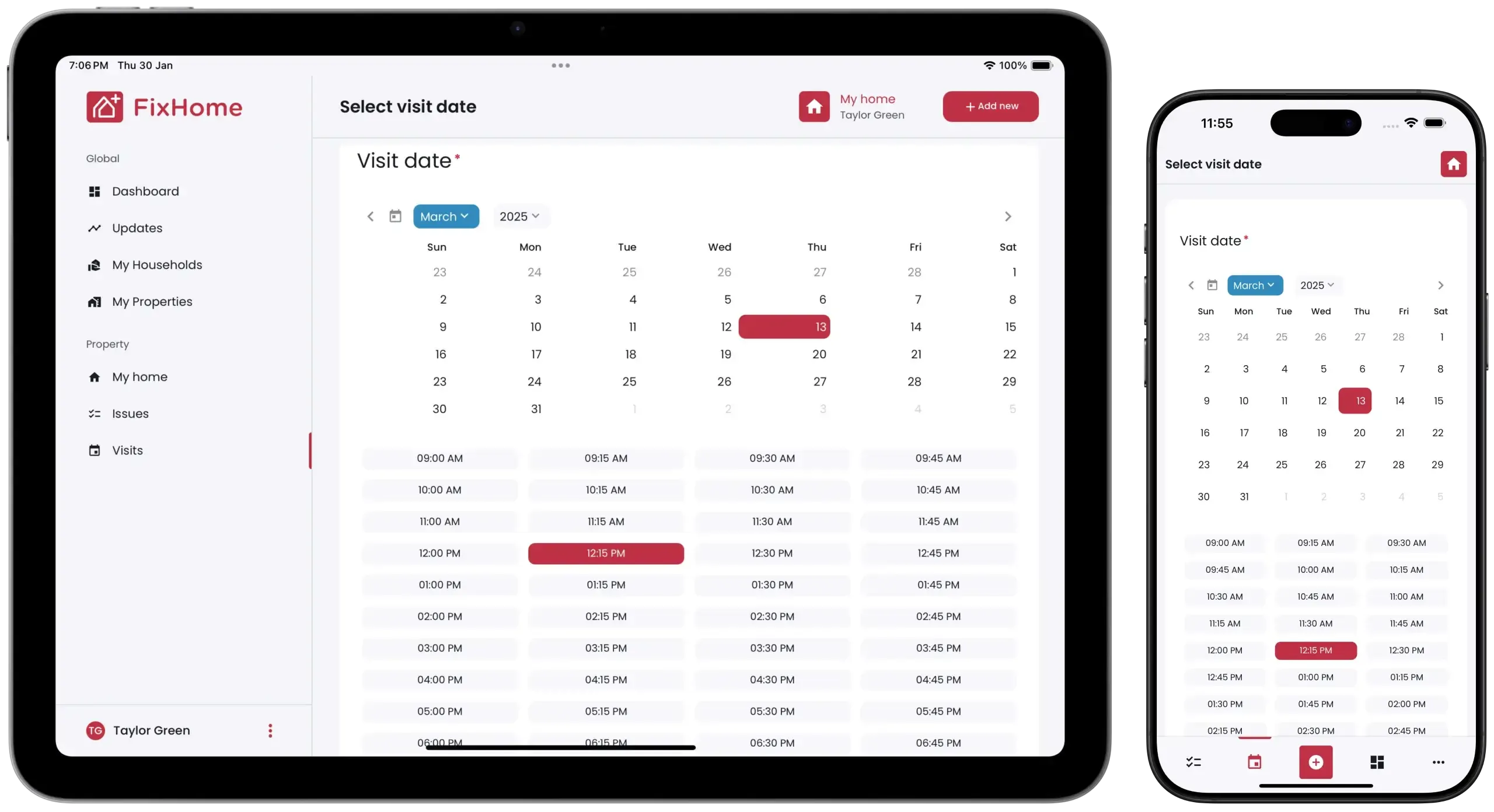 FixHomePlus Request Demo Guide Tab & Phone Adding Select Date