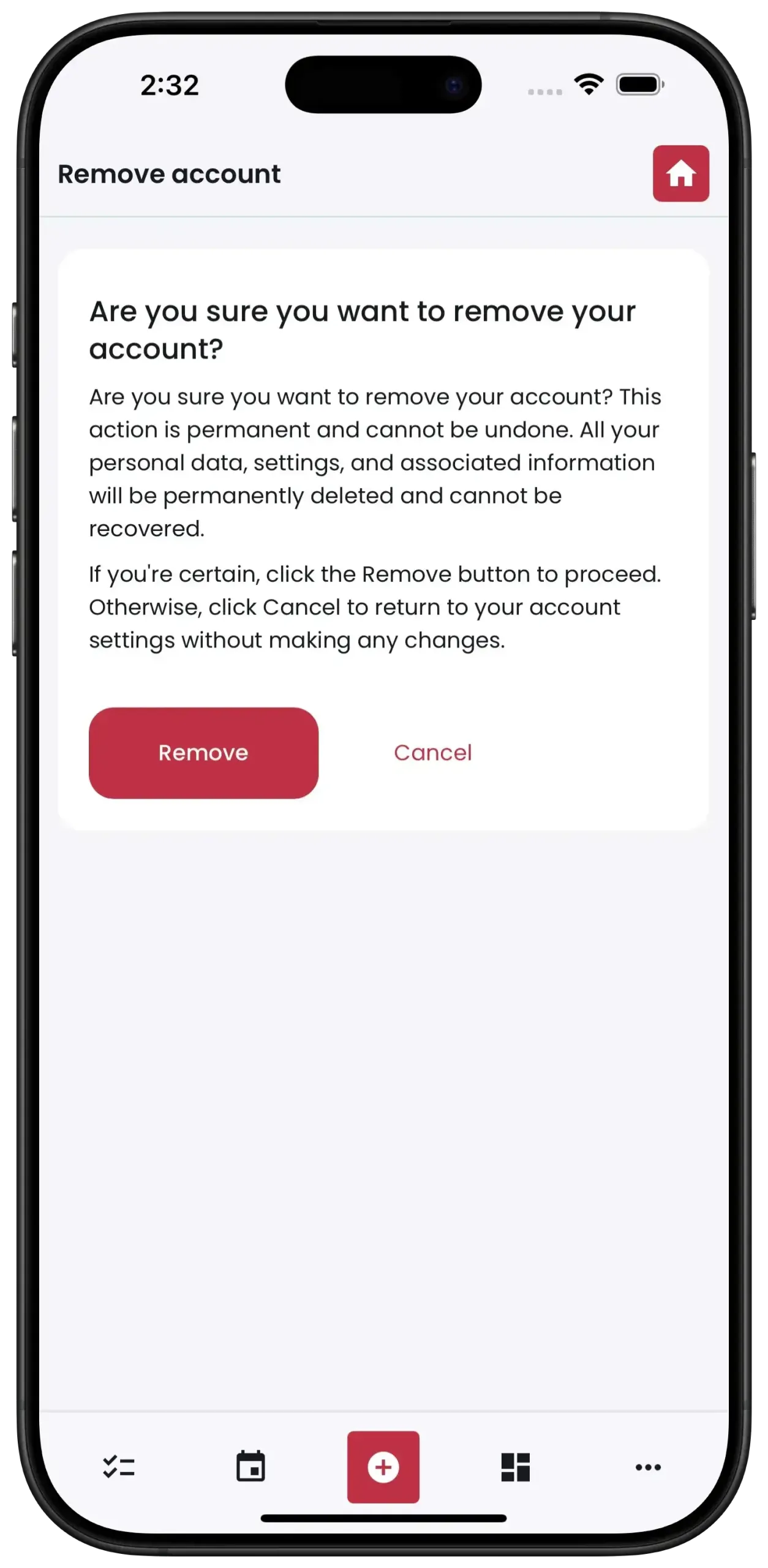 FixHomePlus iPhone Delete Profile Confirmation