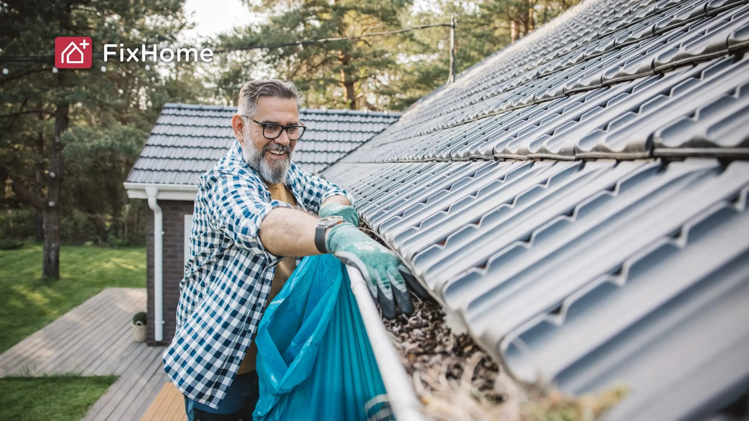 DIY gutter cleaning in progress