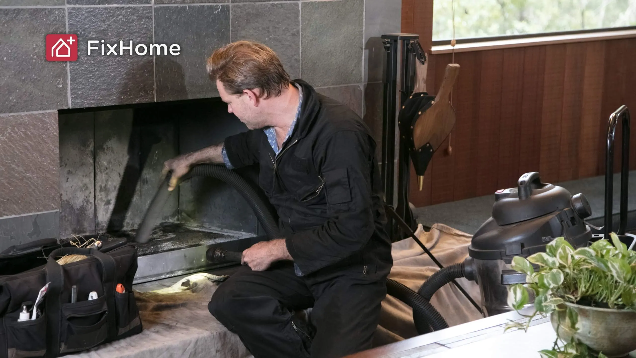 Handyman cleaning chimney