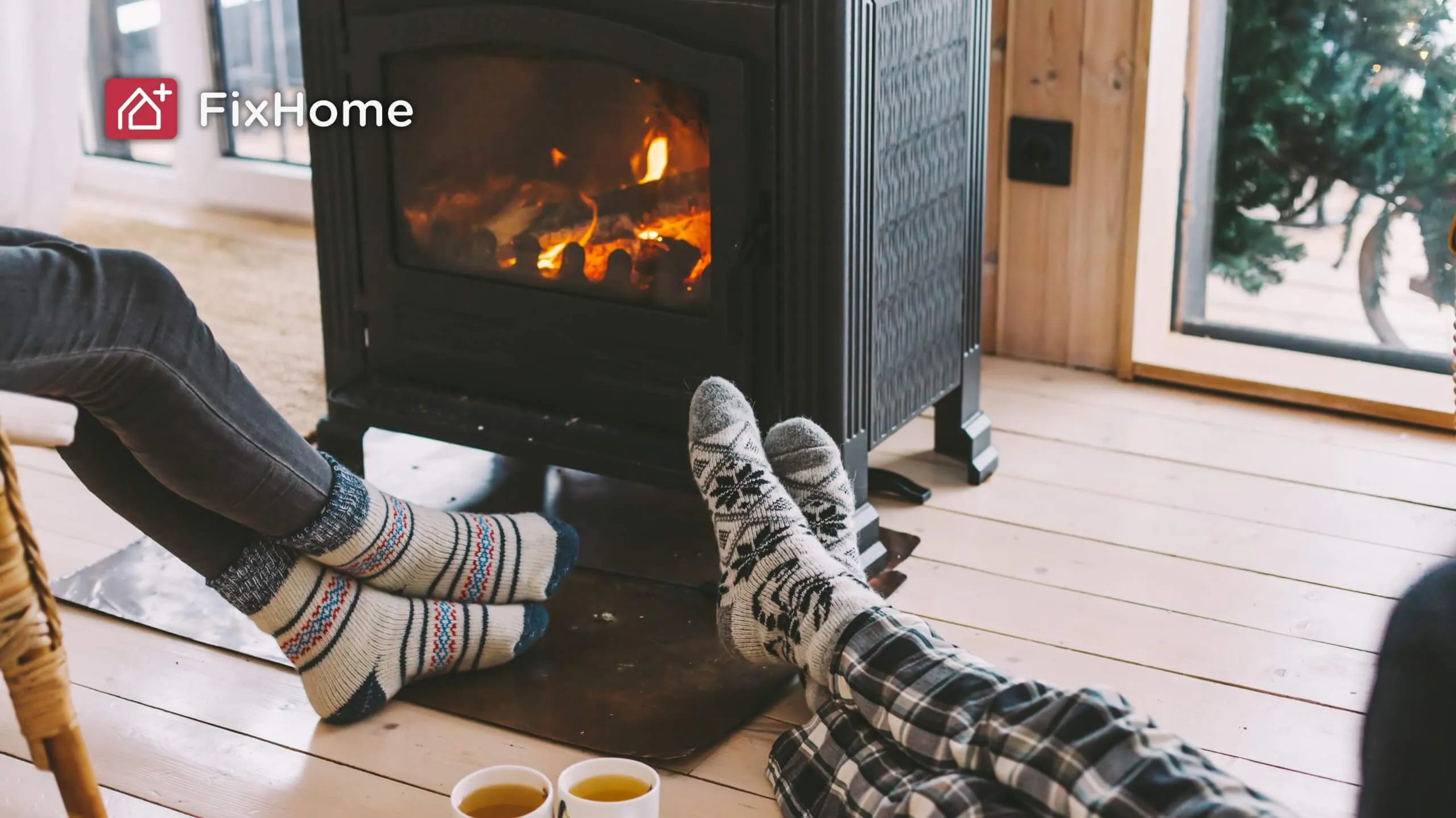 Cozy family evening close to chimney