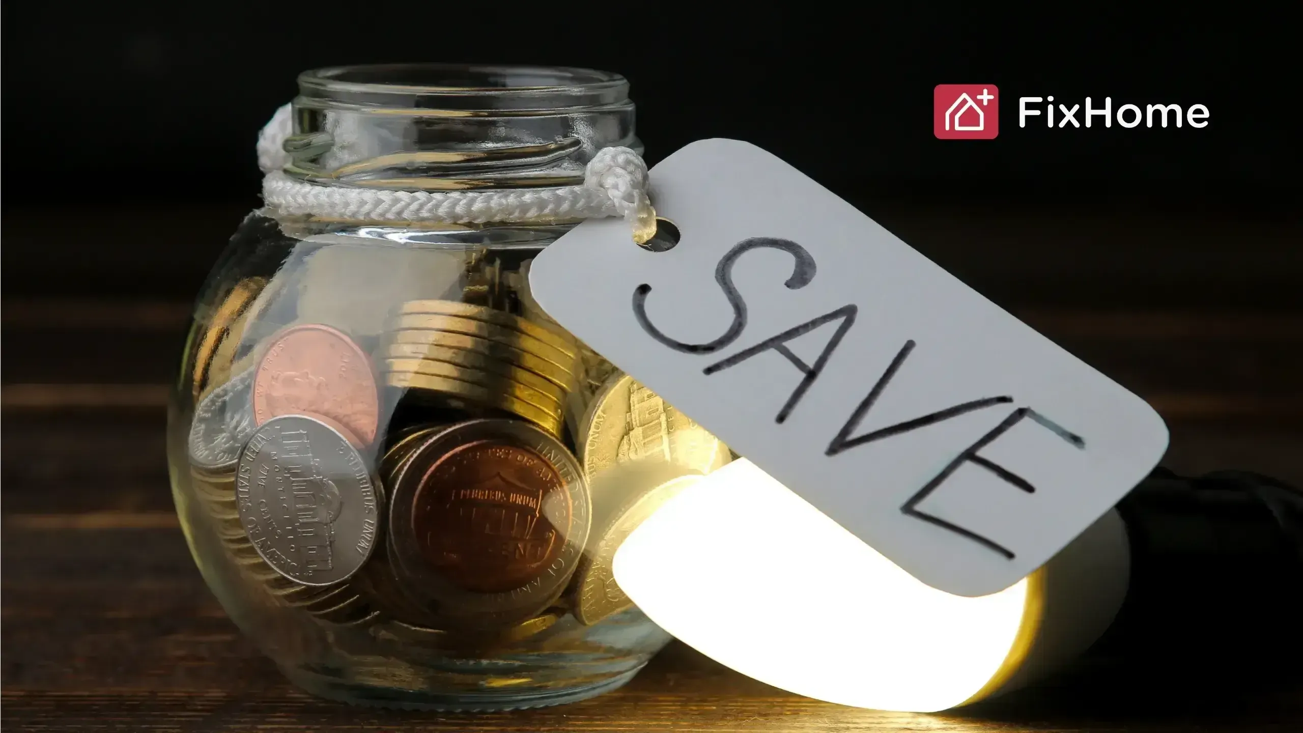 Money jar and save tag with LED light bulb