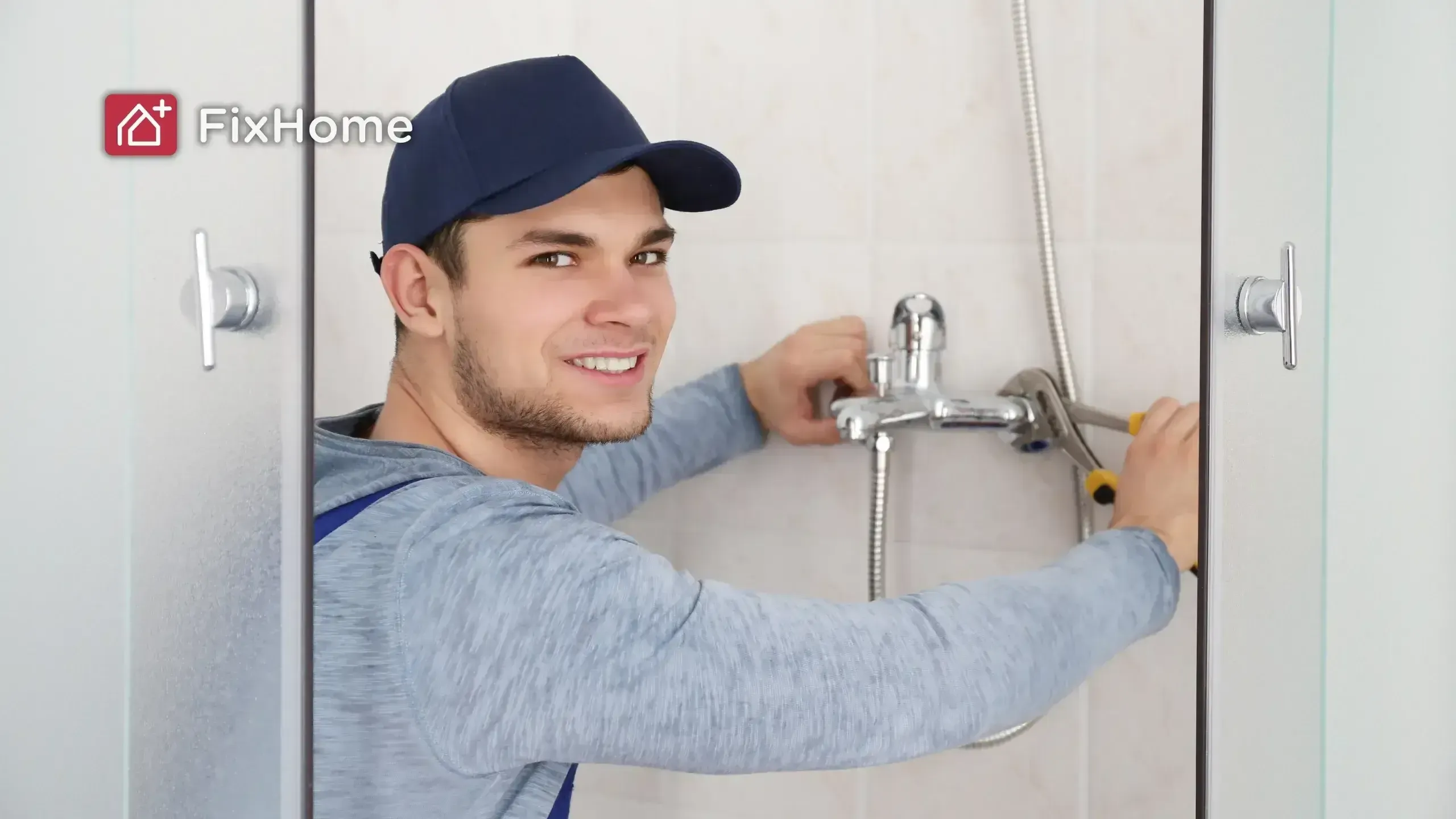 Handyman installing bath fence