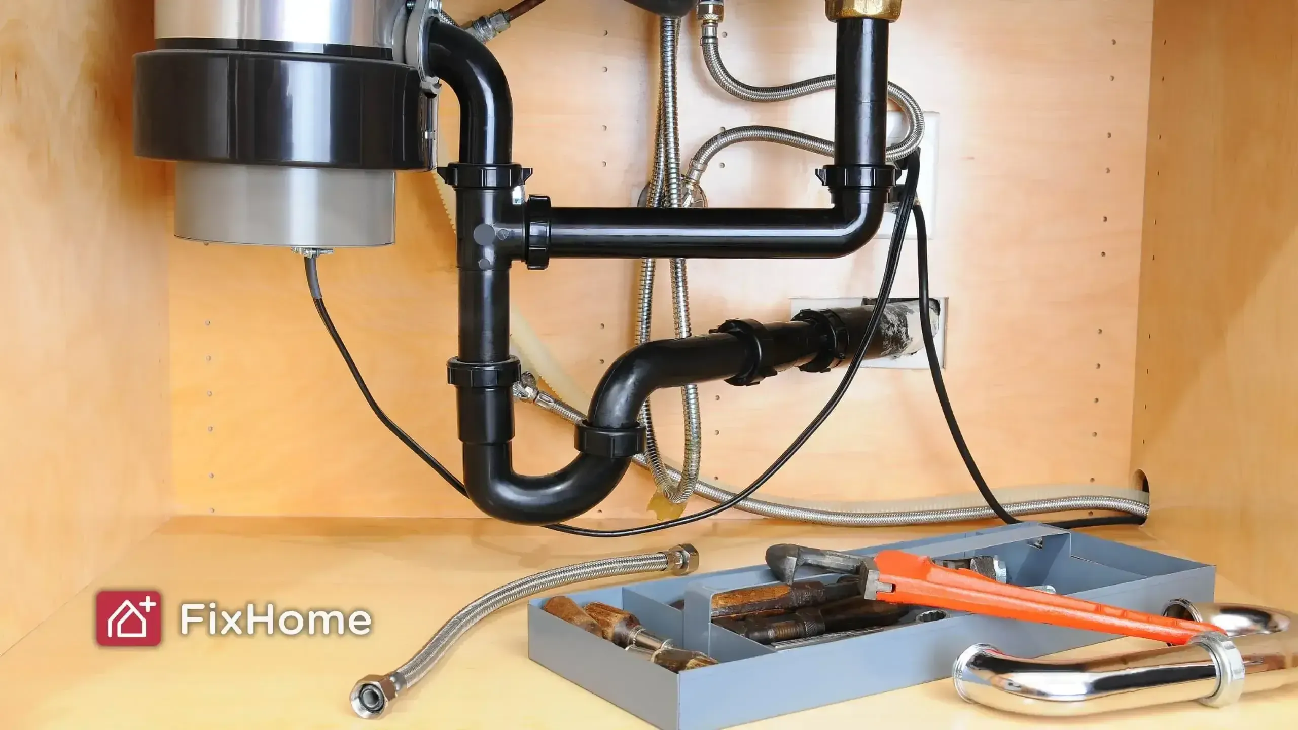 A garbage disposal mounted under a sink
