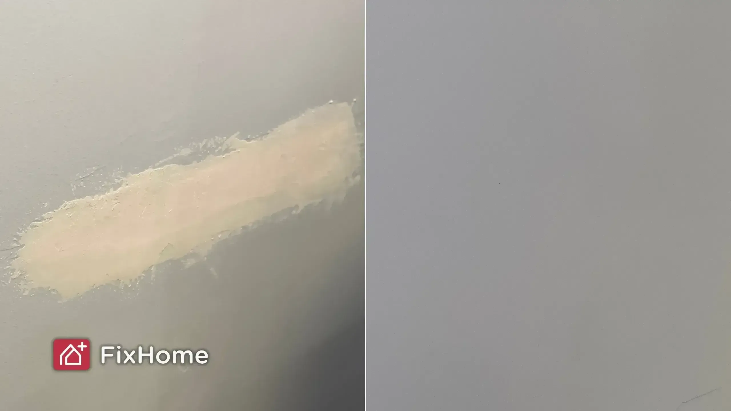 A patched wall repair next to a smooth painted surface