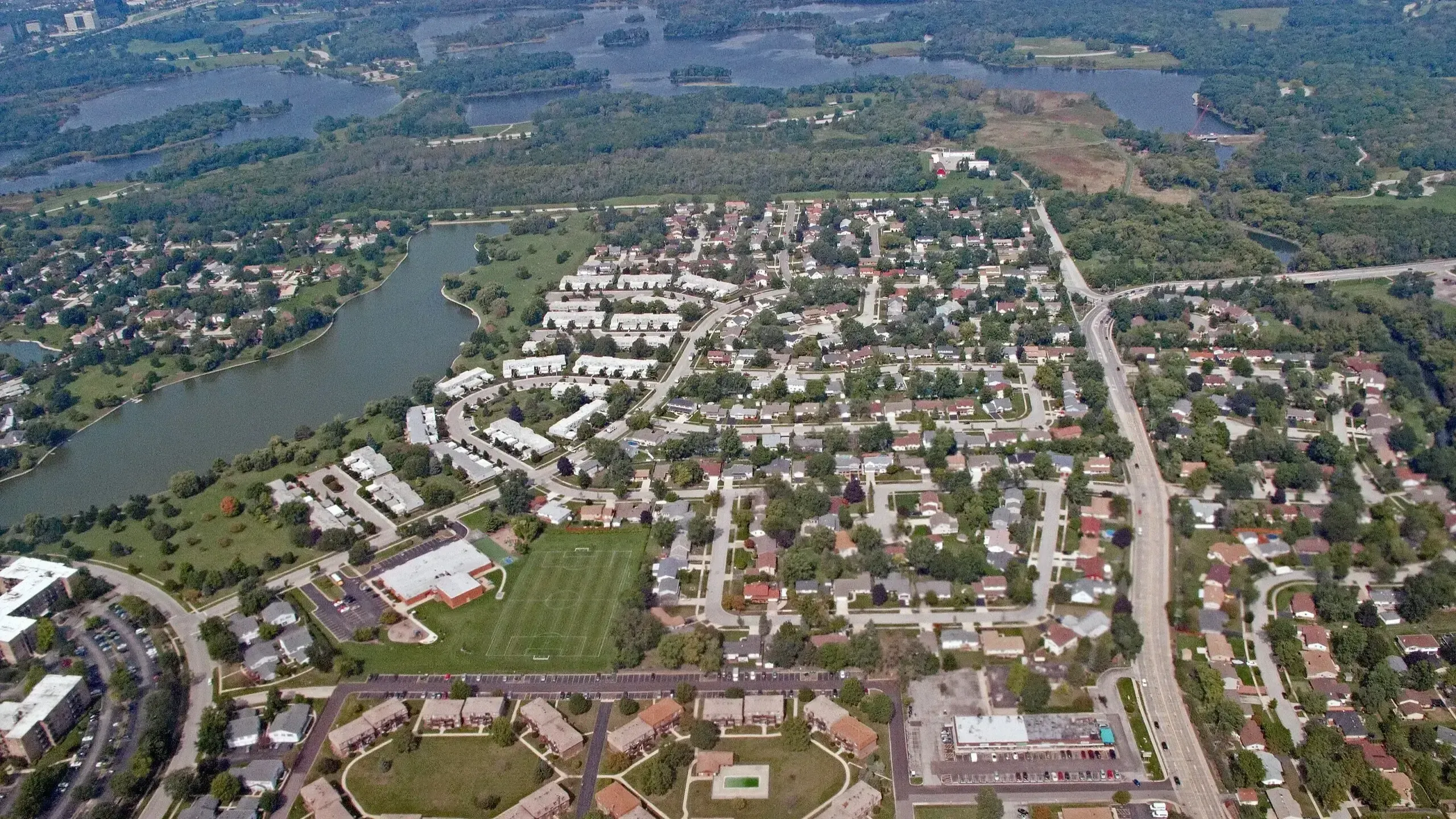 Aerial view of approach to O'Hare from the west Elk Grove Village IL