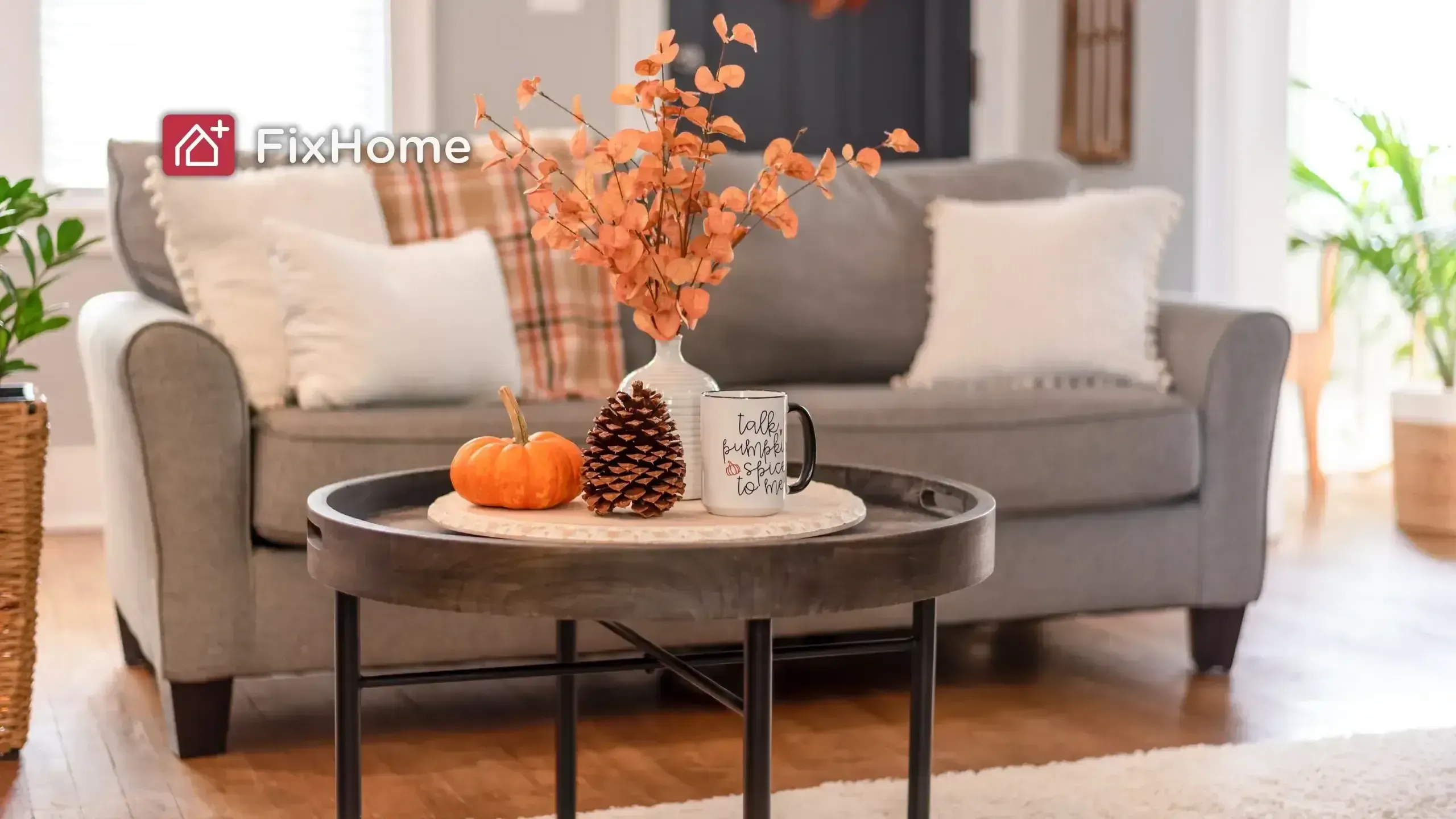 Cozy living room decorated for fall