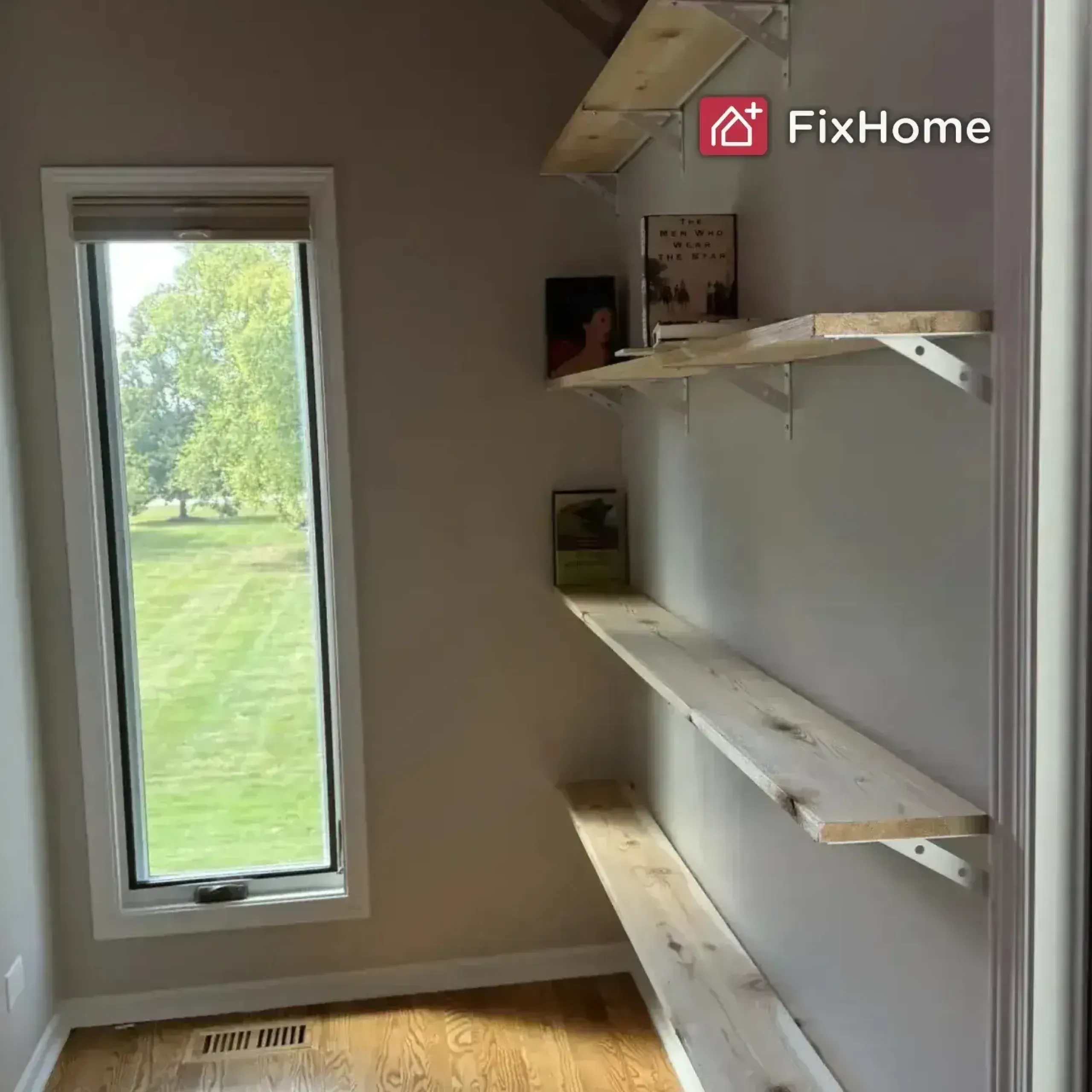 Installed shelves on the attic walls