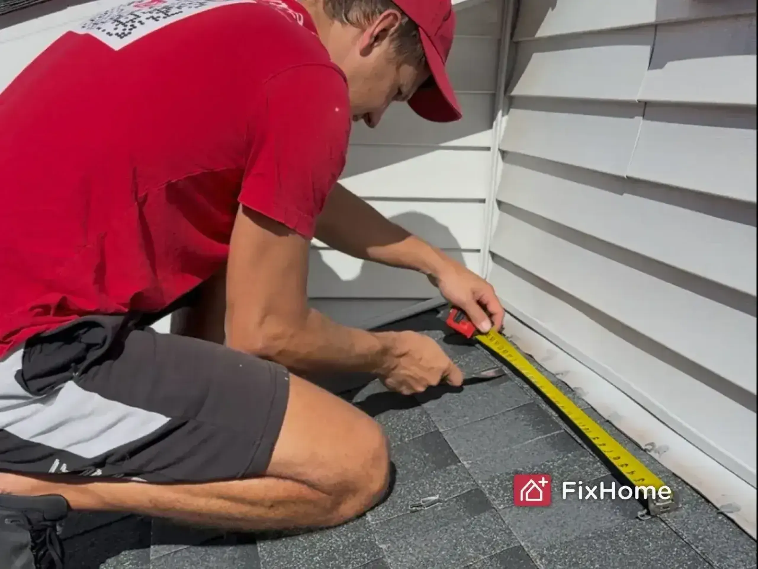 Roof heating cable installer measuring cable placement near the roofline in Deerfield, IL