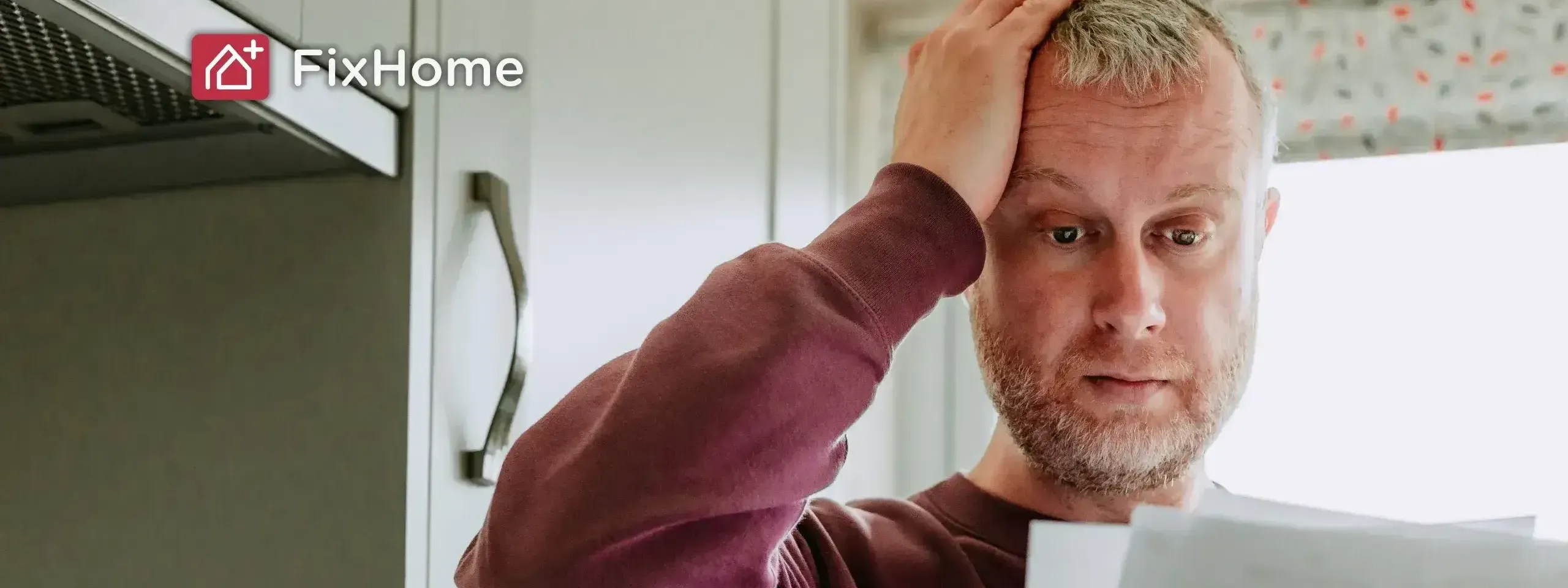 Man with electric bill in the kitchen