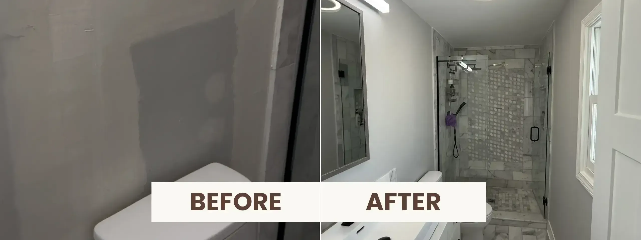 Bathroom painting in Deerfield, IL, before and after showing a tile, sink, and light fixtures