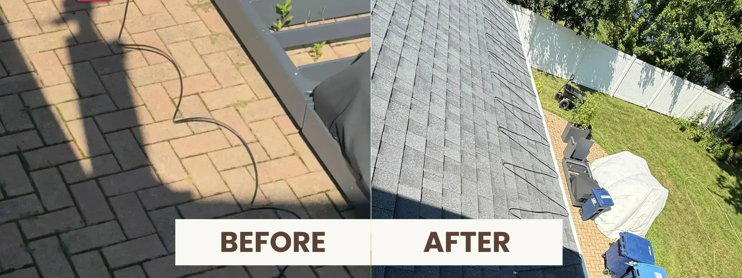 Before and after aerial view of a heated roof in Deerfield, IL