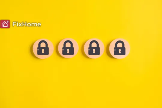 4 cups with lock on it on the yellow background