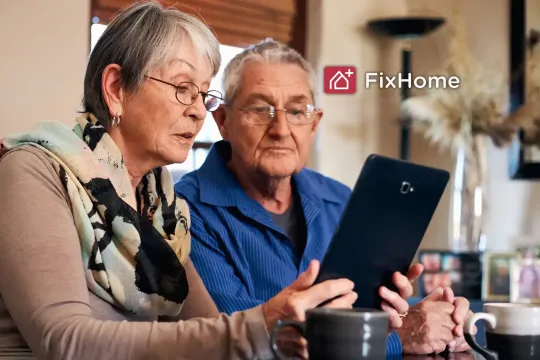A couple looking at a tablet computer
