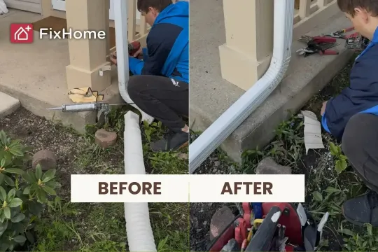 Downspout cleaning and rerouting in Mundelein, IL, before and after