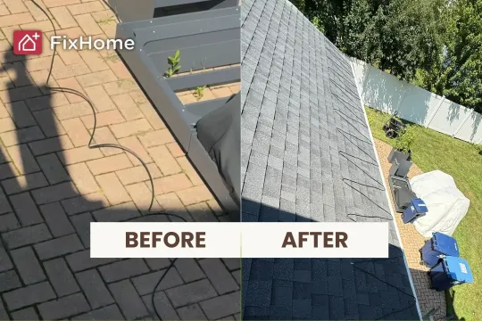 Before and after aerial view of a heated roof in Deerfield, IL