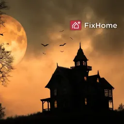 Spooky Silhouette of a Victorian House Under a Large Orange Moon